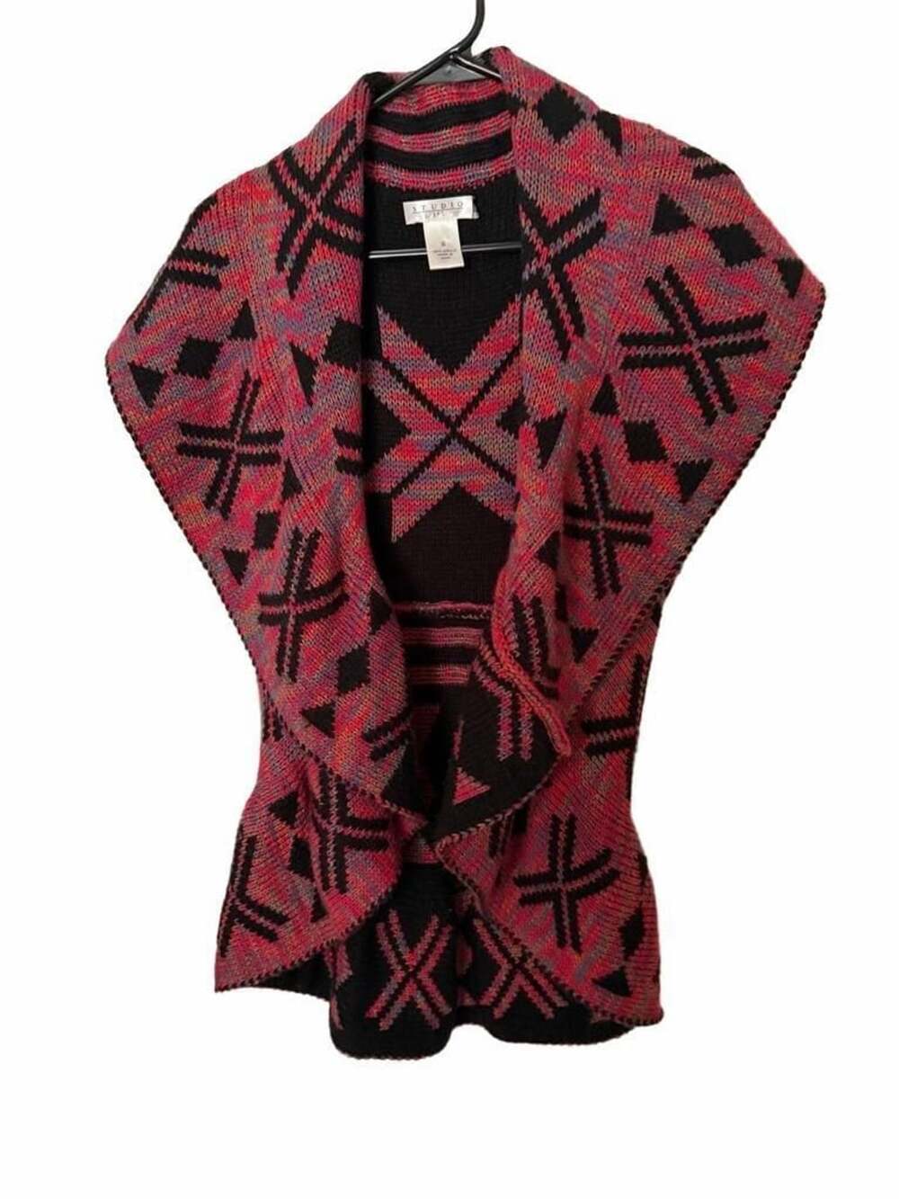 Studio JPR Geometric Aztec Knit Sleeveless Open Shawl Collar Sweater Vest S
